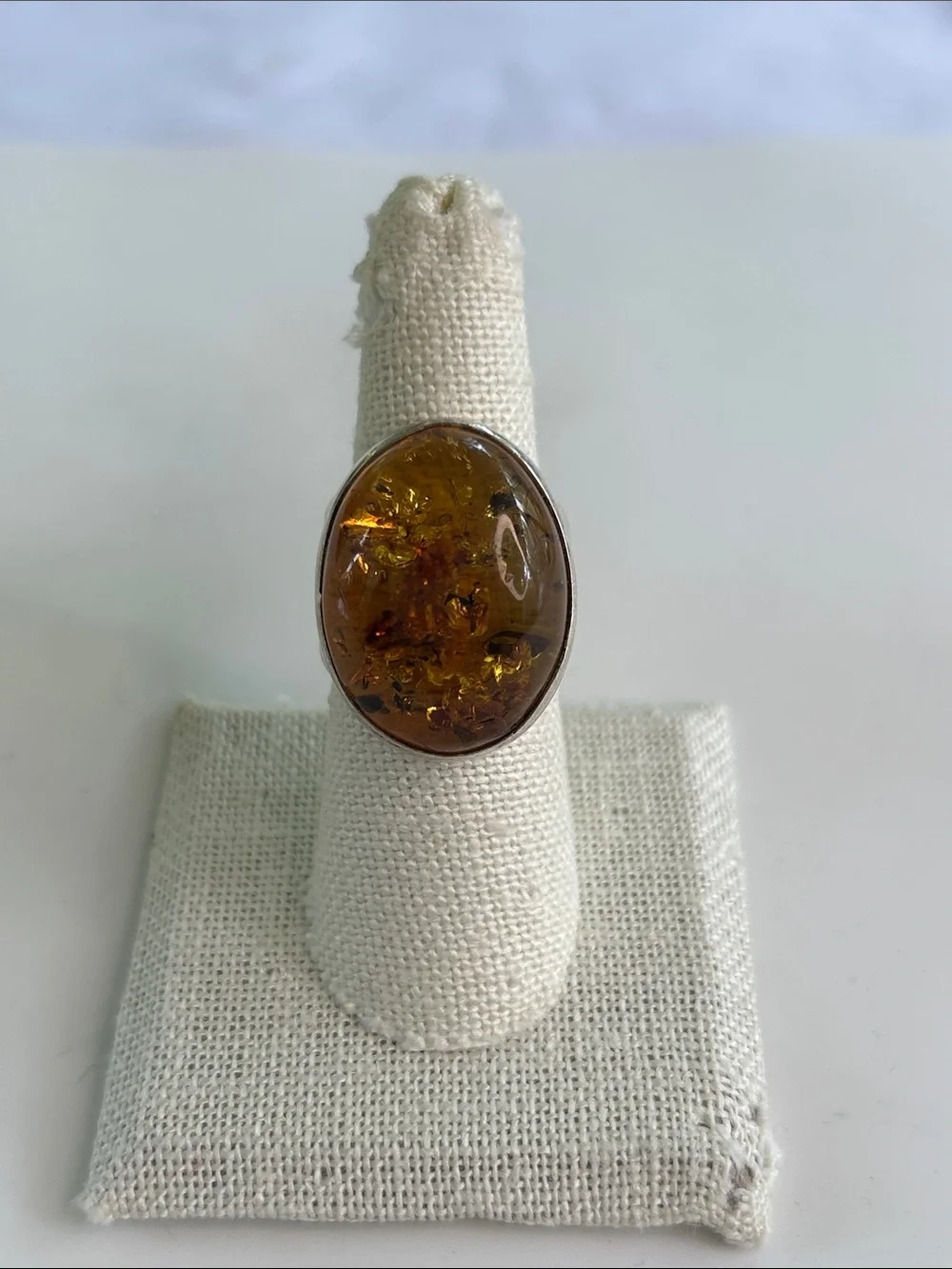 VTG Sterling Silver Huge Baltic Amber Statement Ring Size 7